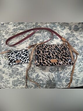 Consuela - Taupe, Black and Blue Leopard Crossbody with Matching Wallet Pouch
